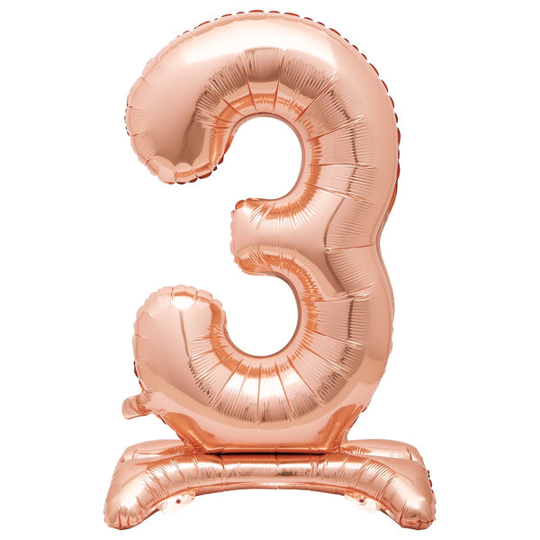 ROSE GOLD "3" GIANT STANDING AIR FILLED NUMERAL FOIL BALLOON 76.2CM (30")